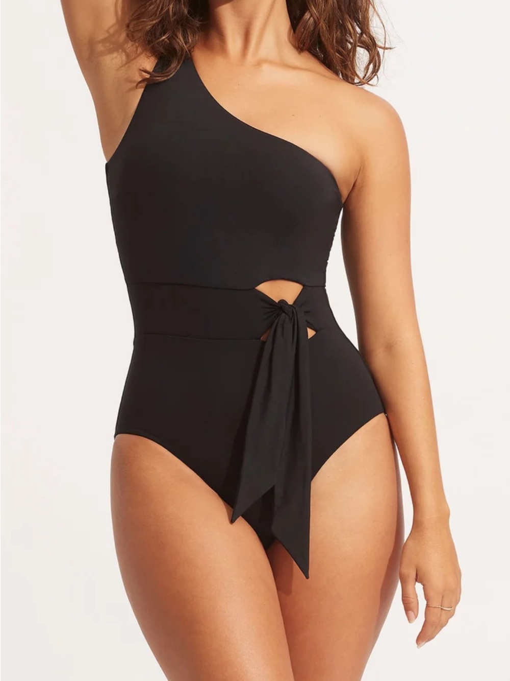 NWT Seafolly Collective One Shoulder Tie Waist Cutout One PIece Swimsuit Navy 10